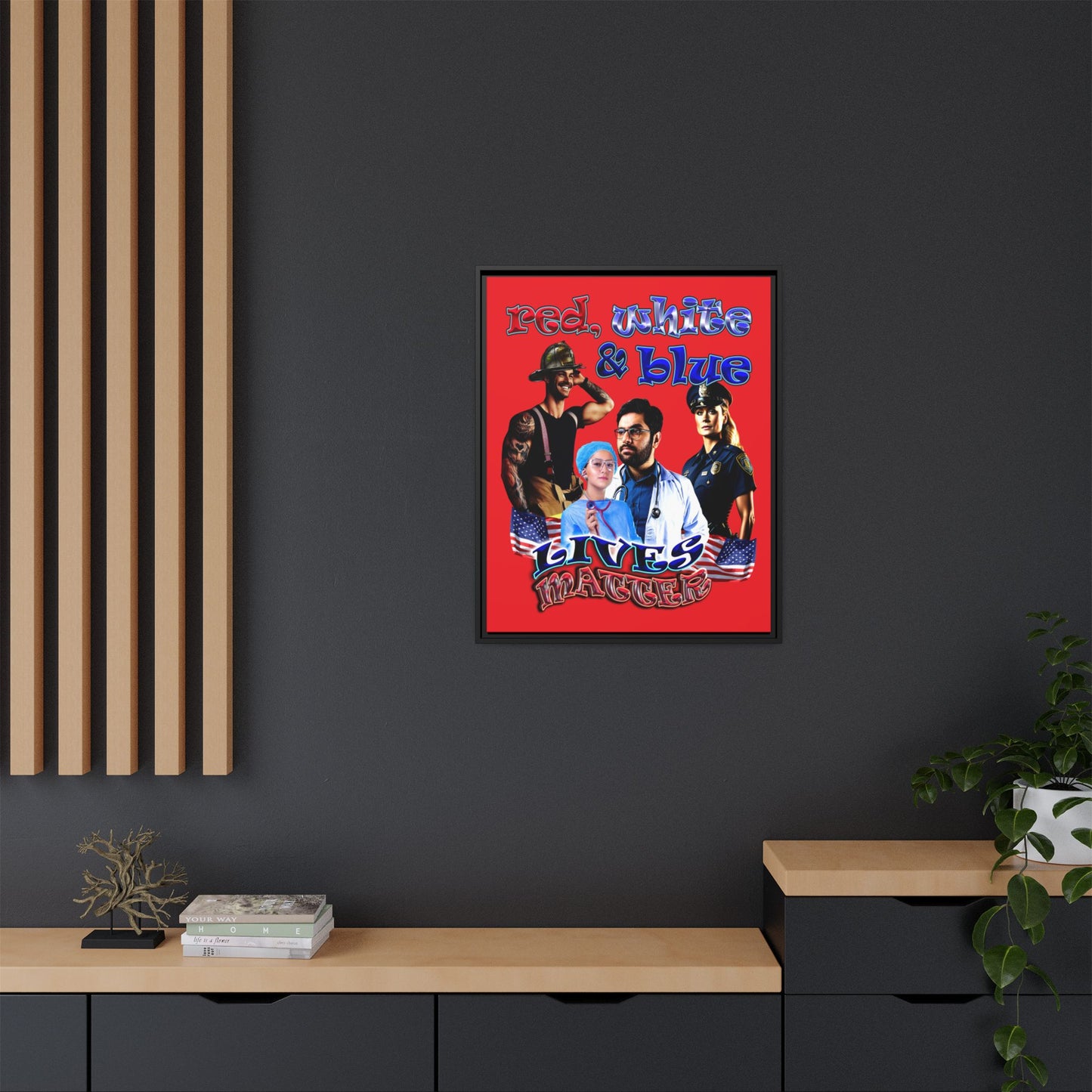 rw&b lives matter - framed canvas art (red)