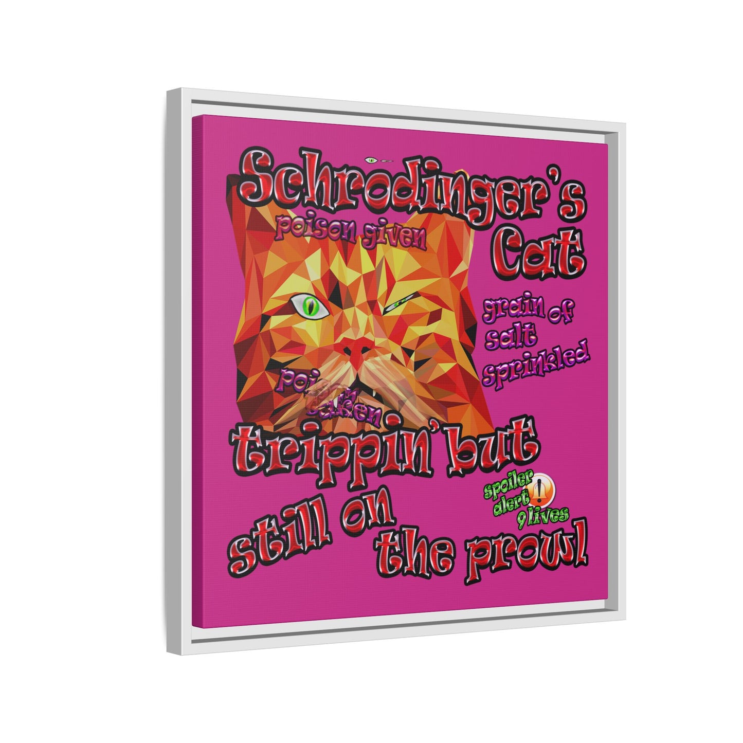 schrodinger's cat - framed canvas art (pink)