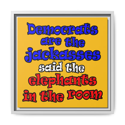 donkeys and elephants - framed canvas art (yellow)