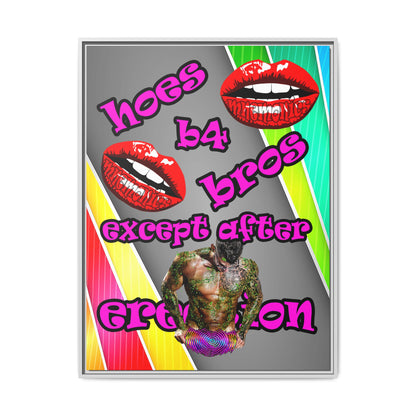 hoes b4 bros - framed canvas art (rainbow split)