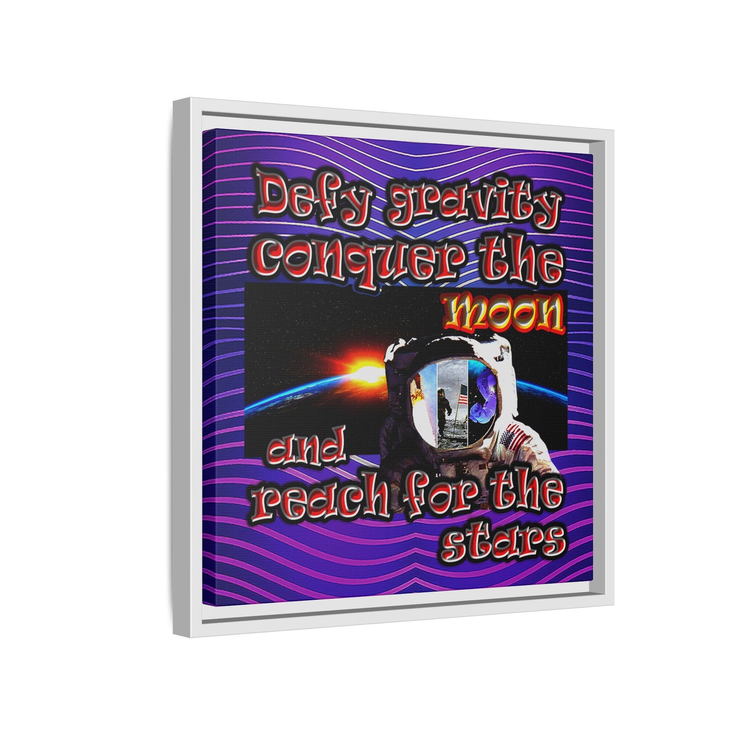 defy conquer reach - framed canvas art (purple wave)