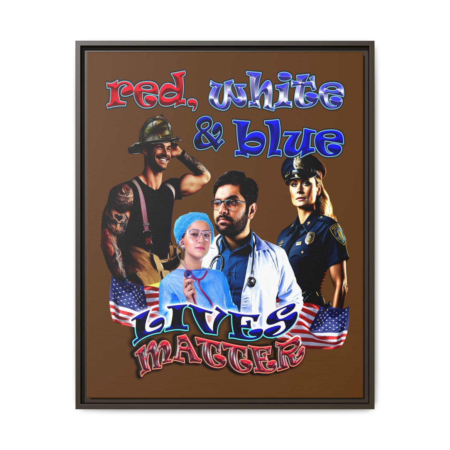 rw&b lives matter - framed canvas art (brown)