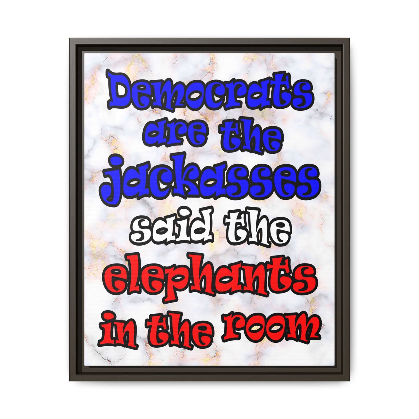 donkeys and elephants - framed canvas art (white marble)