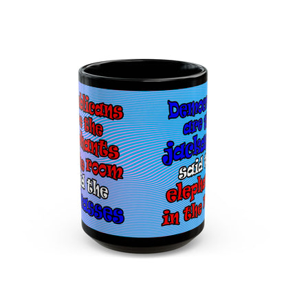 donkeys and elephants - Black Mug (light blue-purple wave)