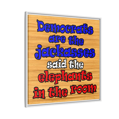 donkeys and elephants - framed canvas art (butterscotch wood finish)
