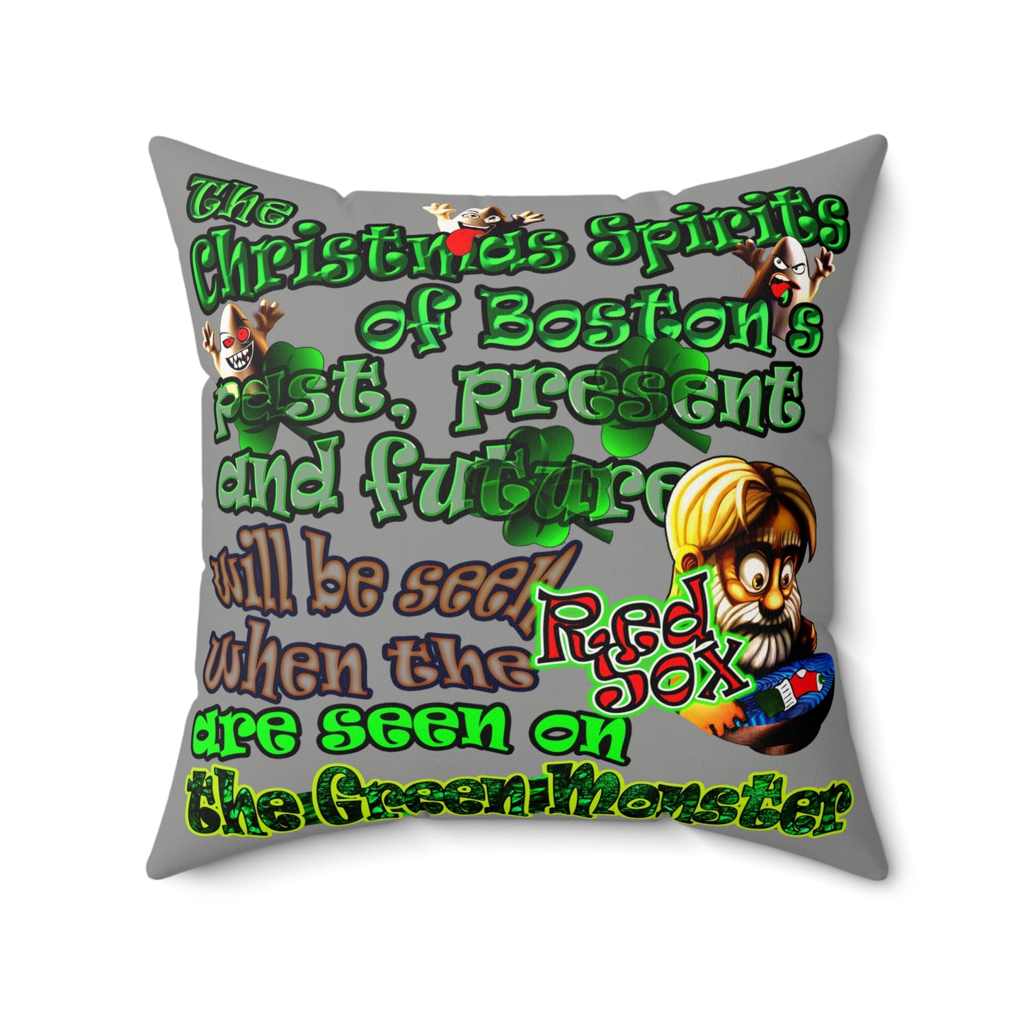 christmas spirits of boston - Faux Suede Square Pillow - (grey)