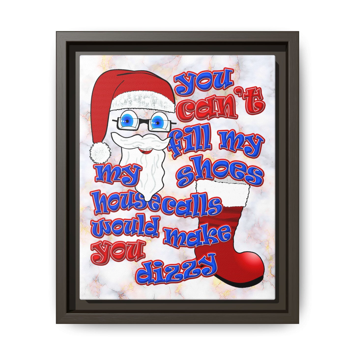 santa's shoes - framed canvas art (white marble)