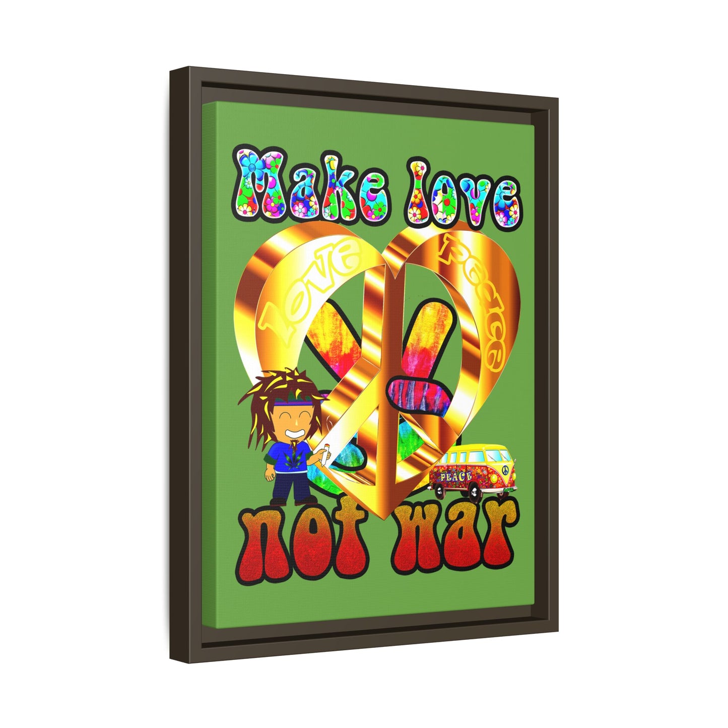 love peace - framed canvas art (green)
