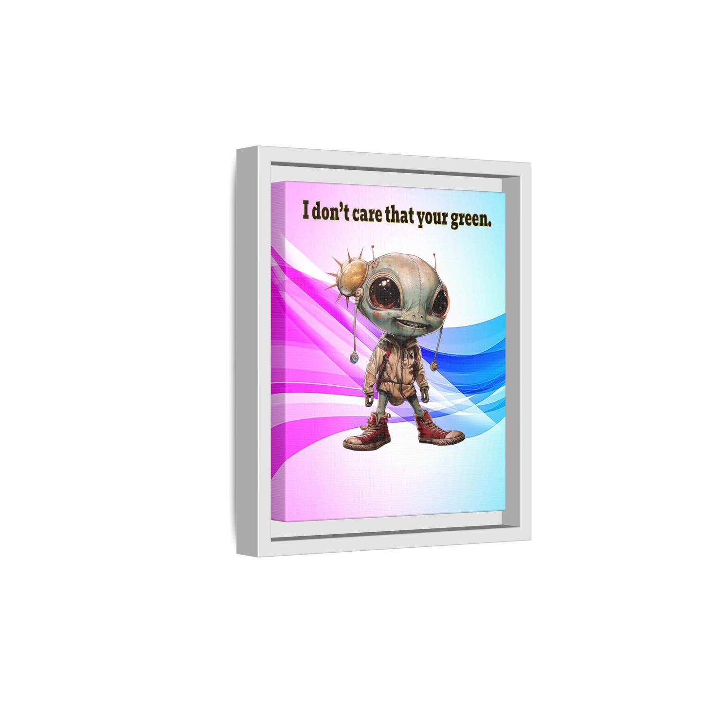 I don't care that your green - framed canvas art (light blue-pink wave)