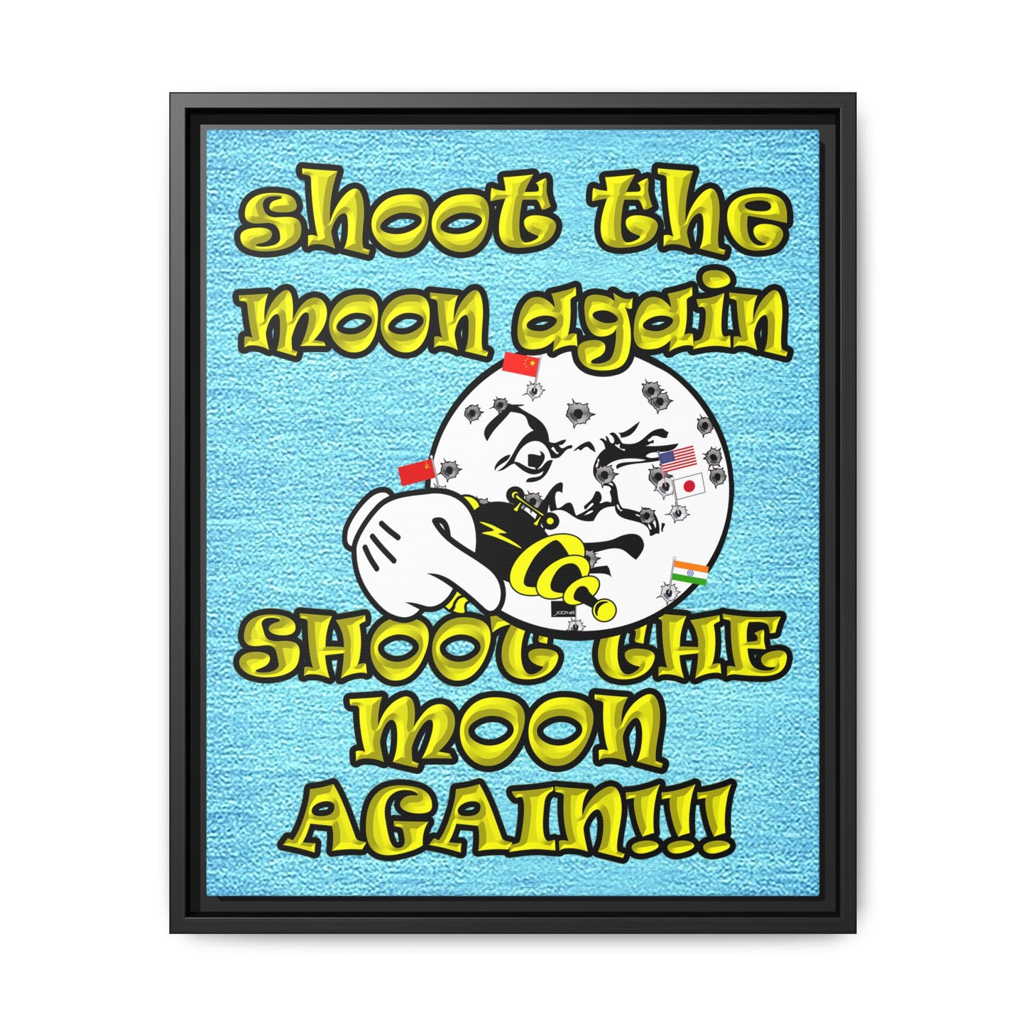 shoot the moon again - framed canvas art (faded blue)