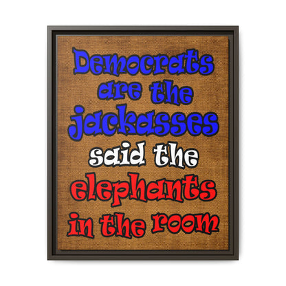 donkeys and elephants - framed canvas art (brown papyrus)