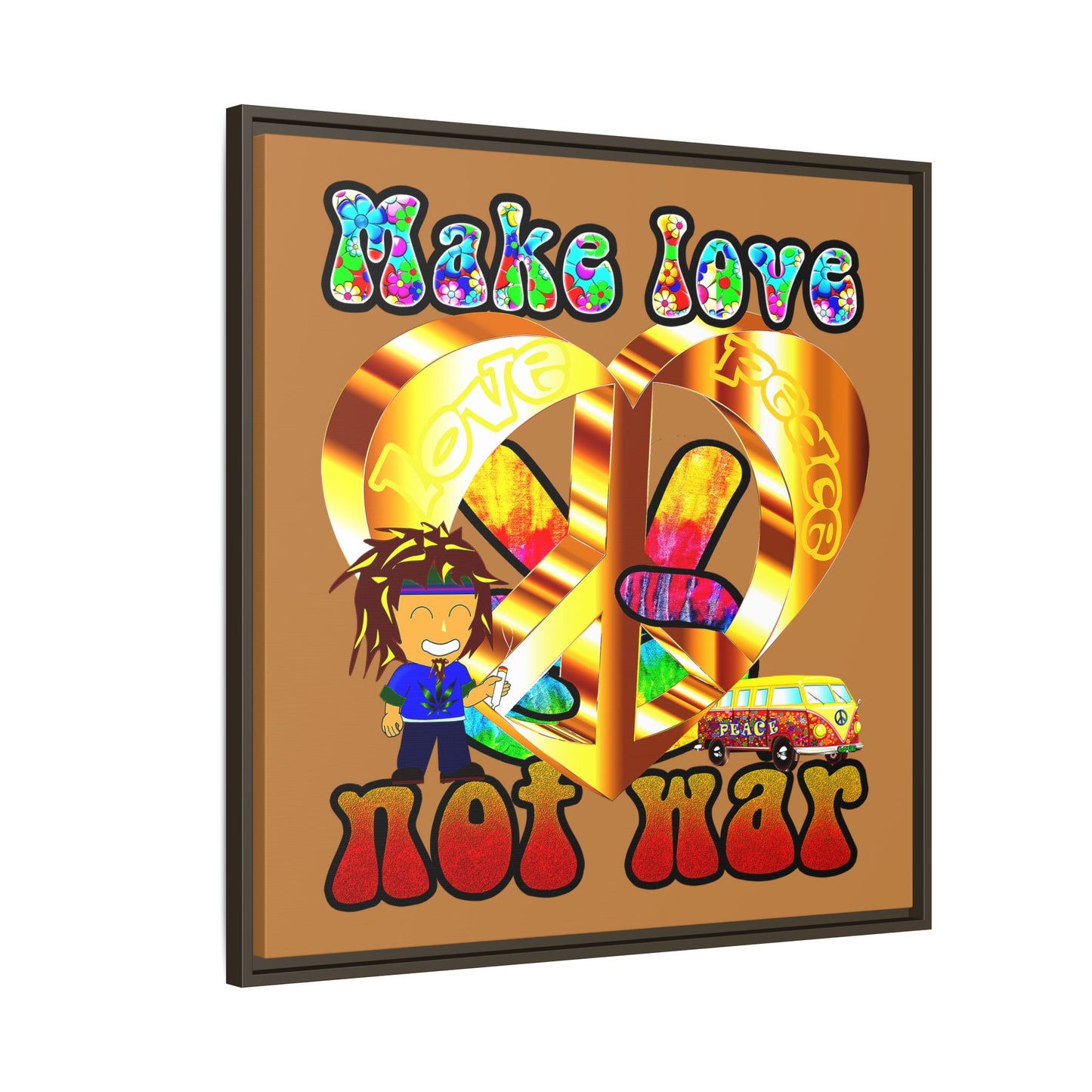 love peace - framed canvas art (light brown)