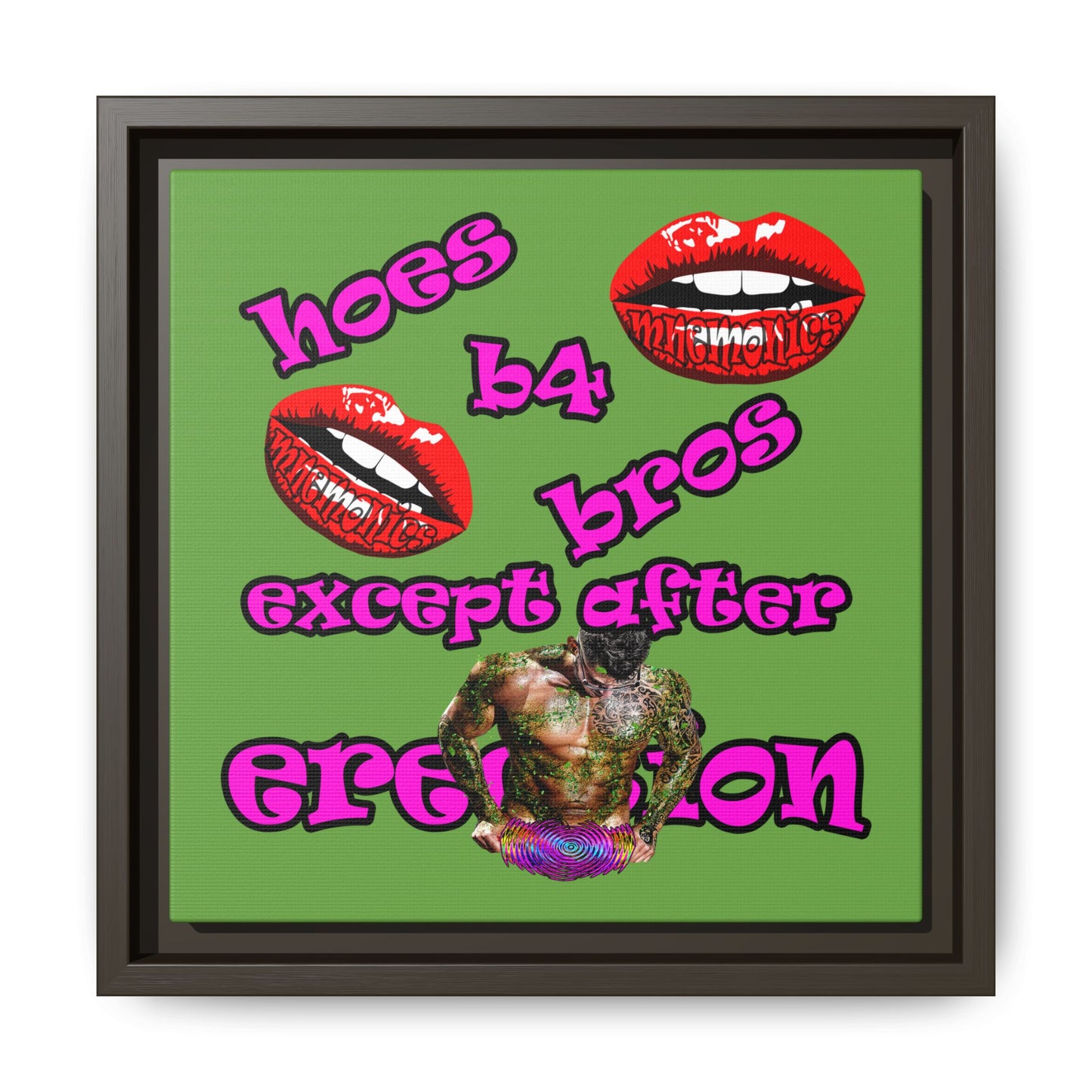 hoes b4 bros - framed canvas art (green)
