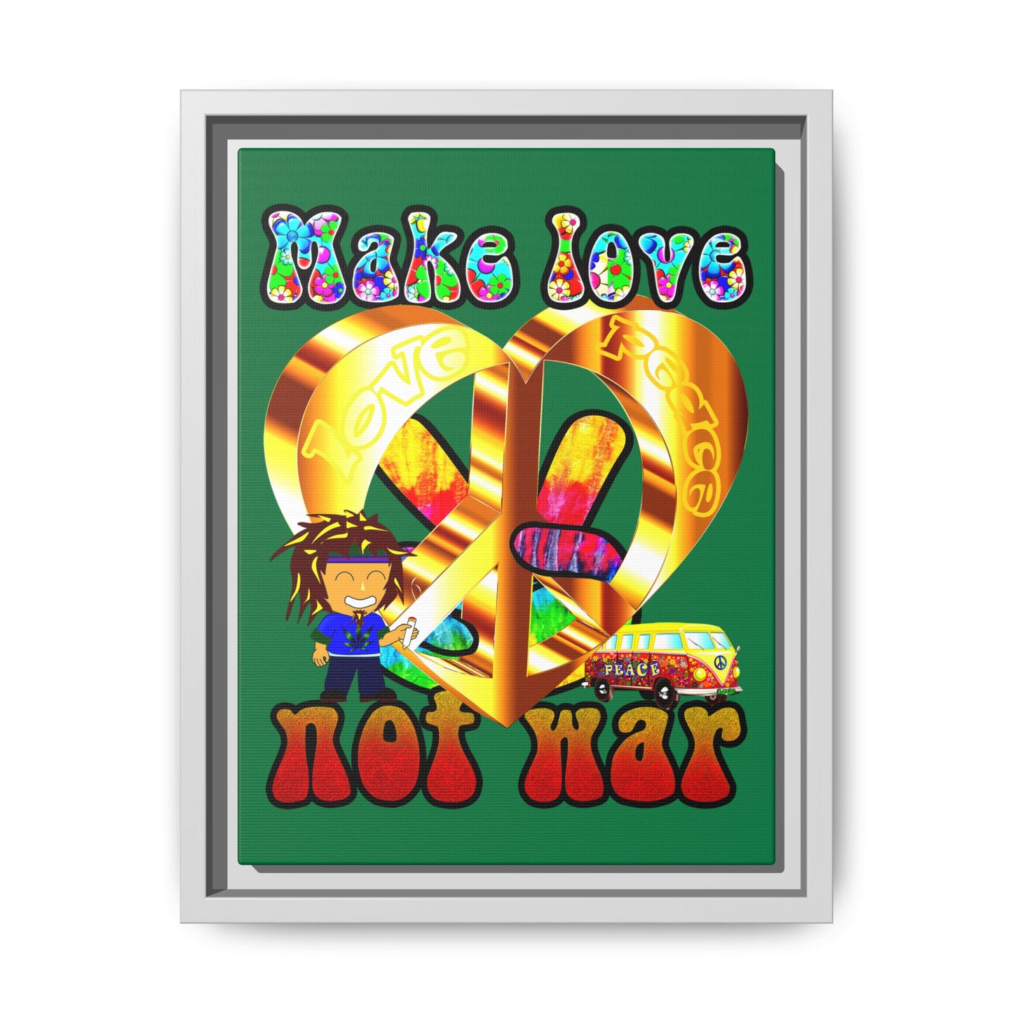 love peace - framed canvas art (dark green)