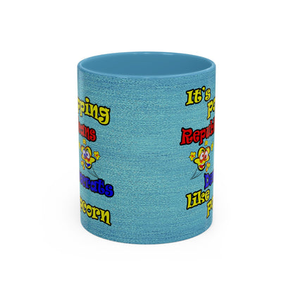 popping like popcorn - Accent Mug (faded dark blue)