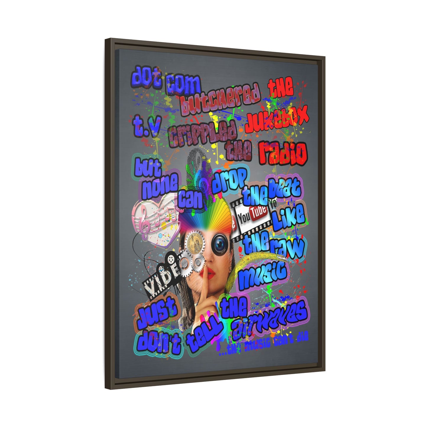 drop the beat - framed canvas art (grey-light grey)