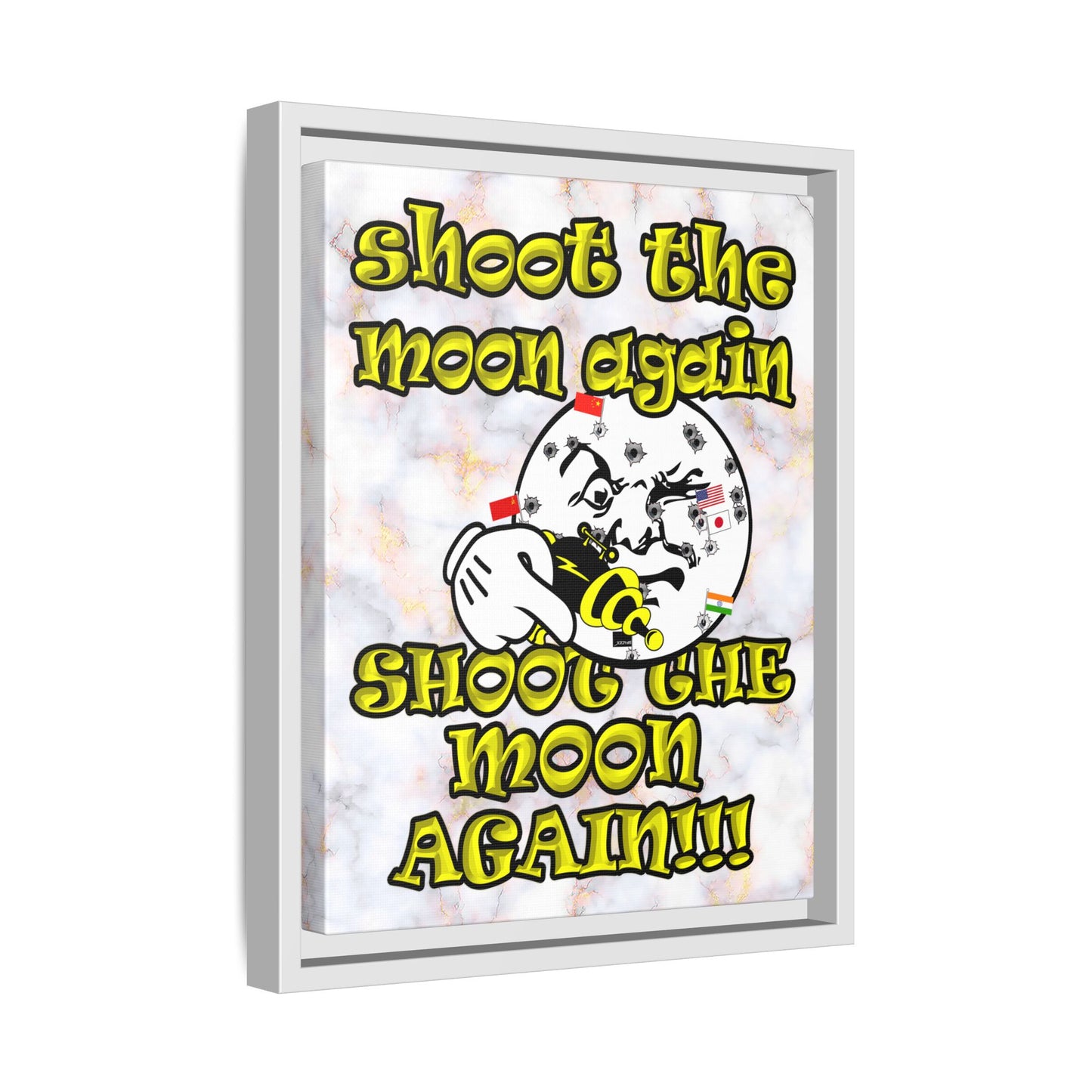 shoot the moon again - framed canvas art (white marble)