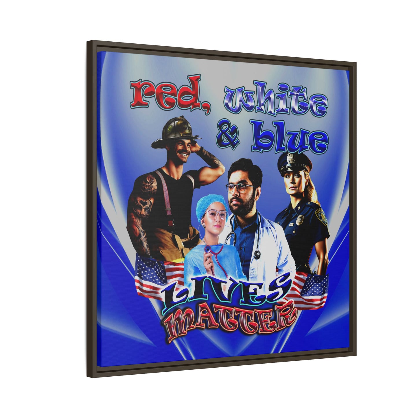 rw&b lives matter - framed canvas art (blue-white wave)