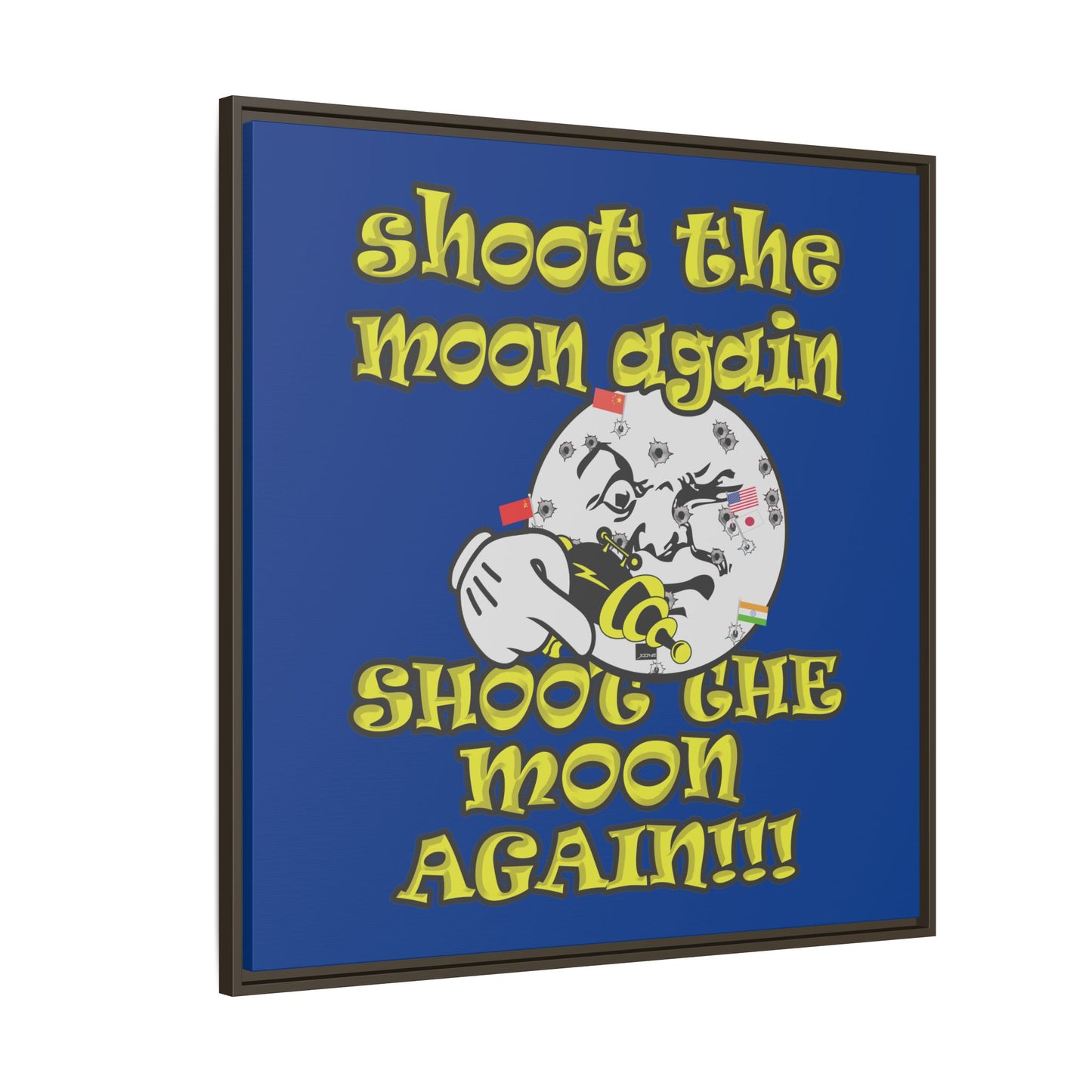 shoot the moon again - framed canvas art (dark blue)