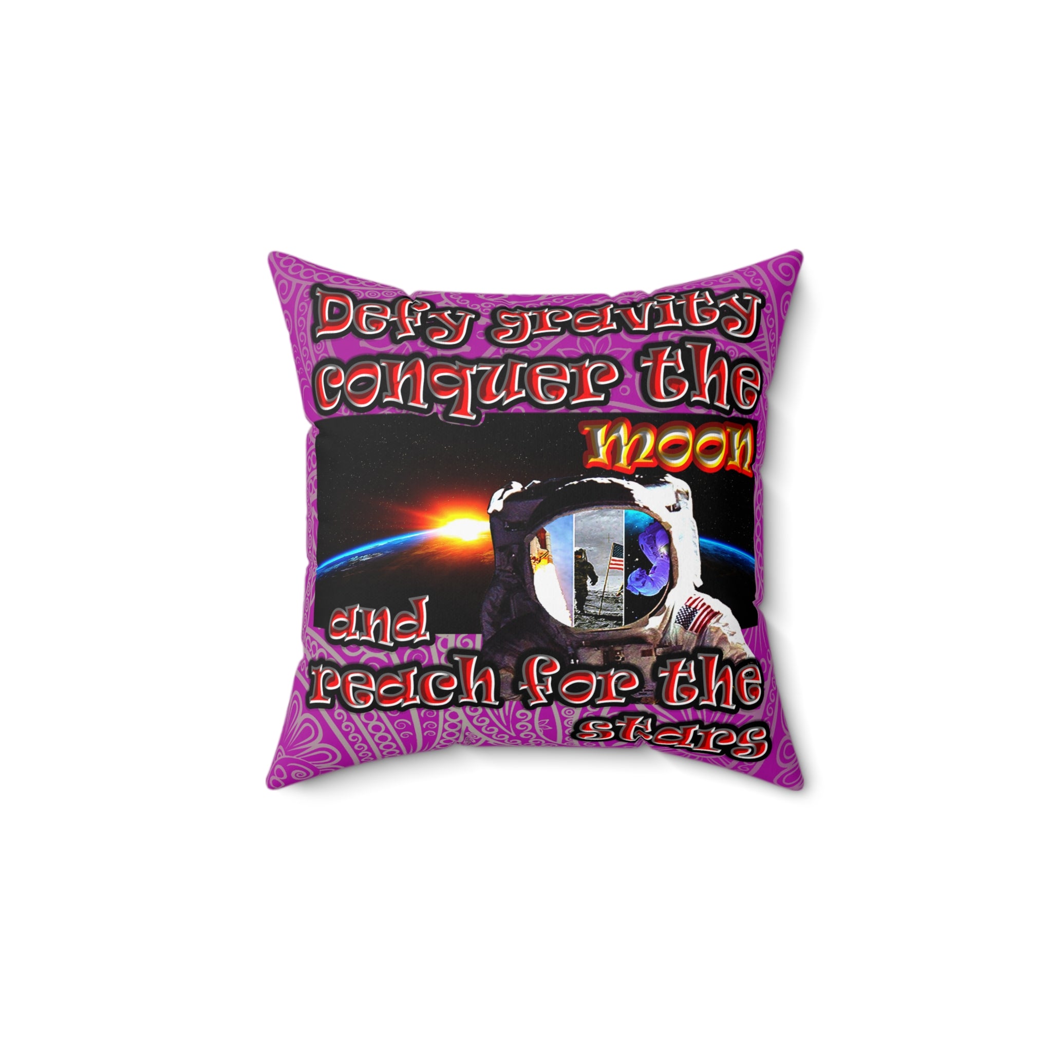 defy conquer reach - Spun Polyester Square Pillow - (pink swirl)