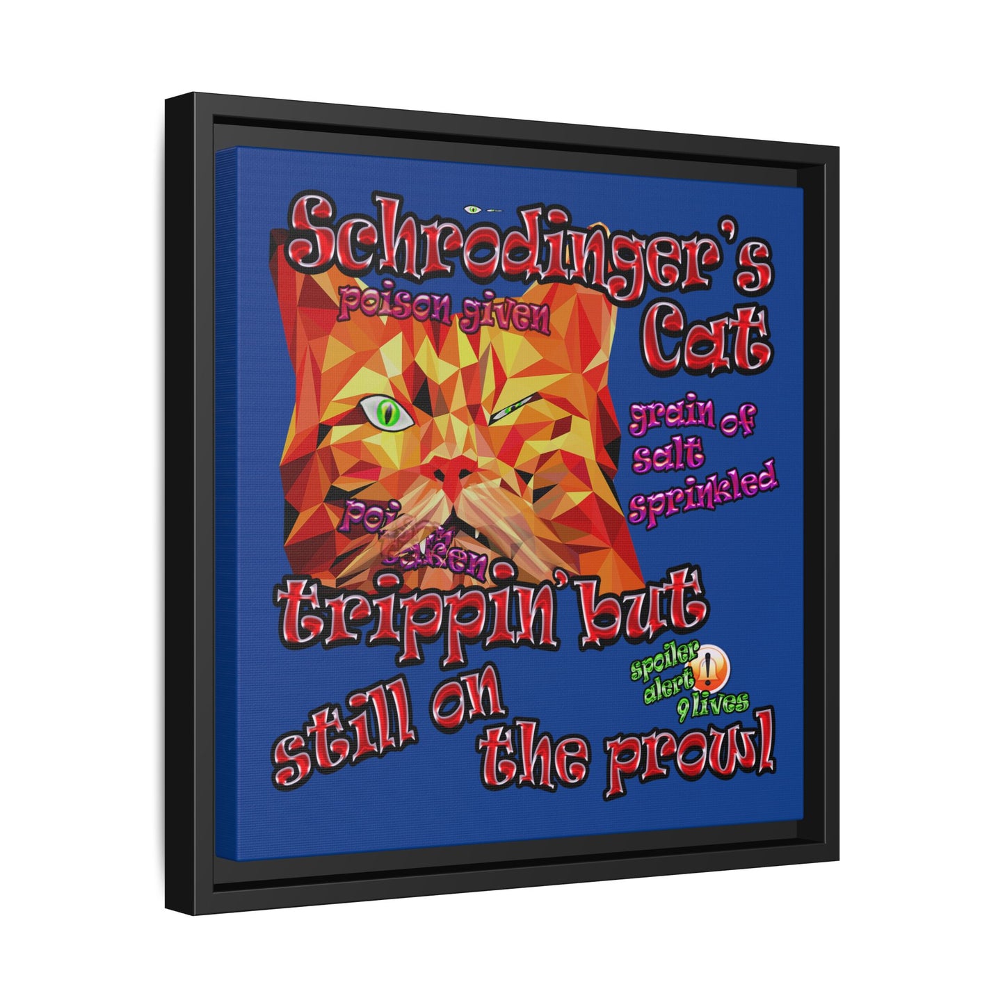 schrodinger's cat - framed canvas art (dark blue)