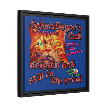 schrodinger's cat - framed canvas art (dark blue)