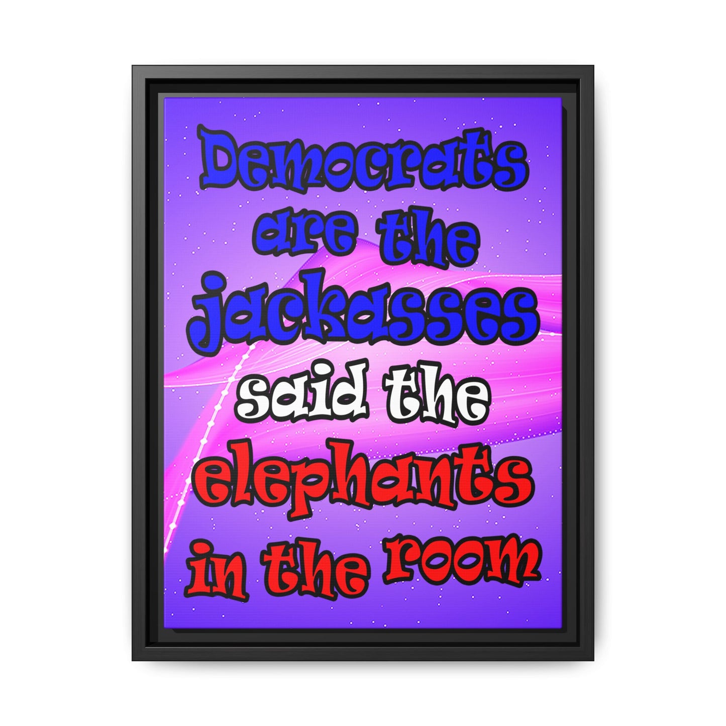donkeys and elephants - framed canvas art (purple-pink wave)