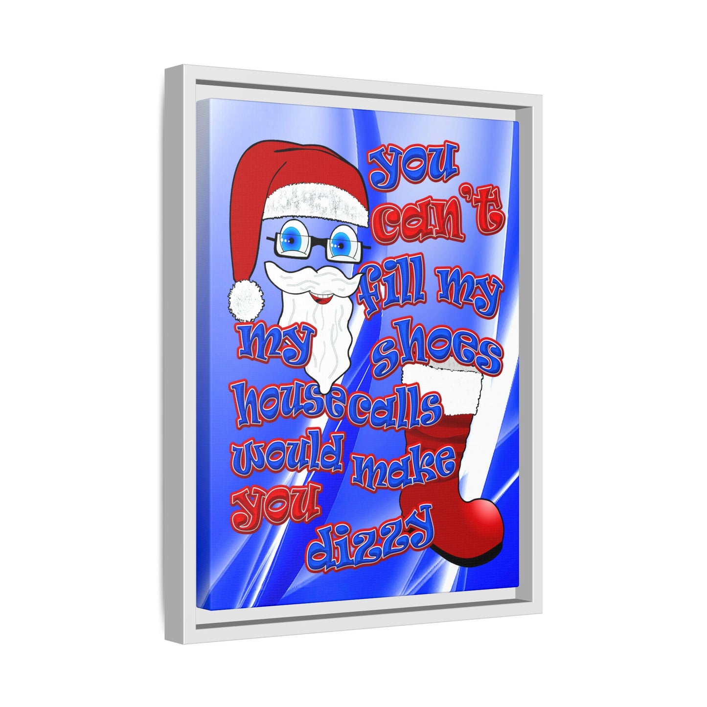 santa's shoes - framed canvas art (blue-white wave)