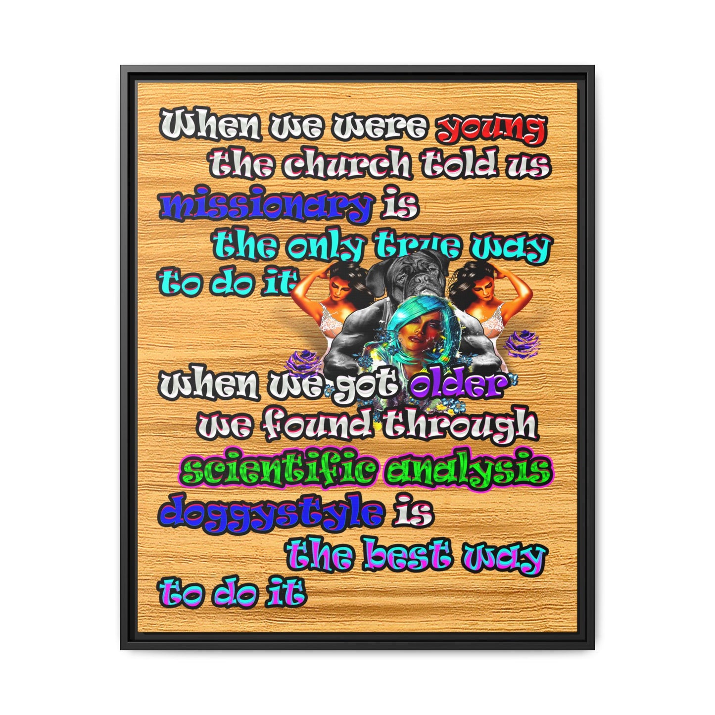 doggystyle - framed canvas art (butterscotch wood finish)