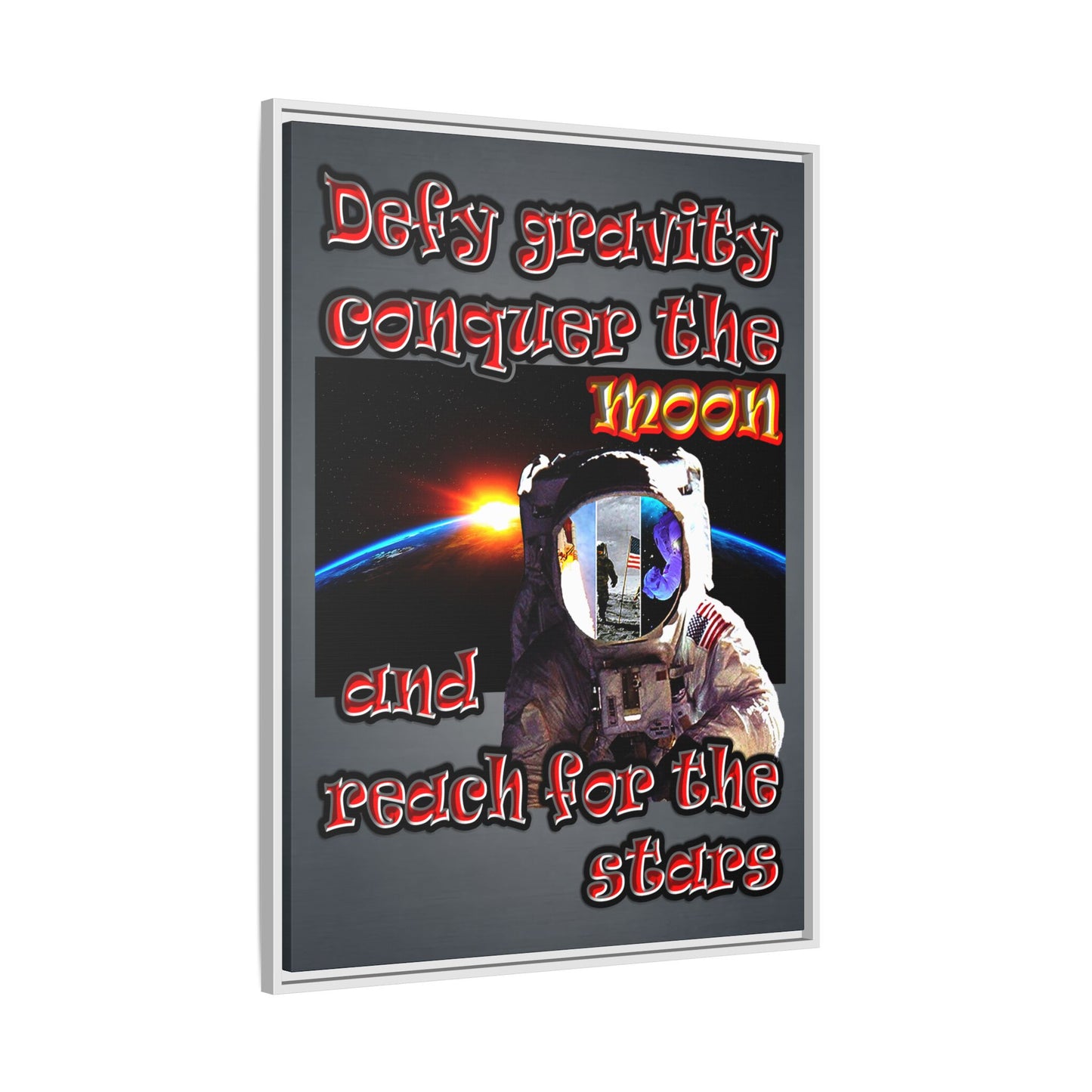 defy conquer reach - framed canvas art (grey-light grey)