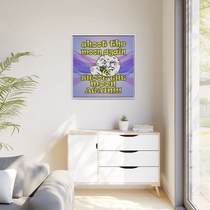 shoot the moon again - framed canvas art (light blue-pink wave)