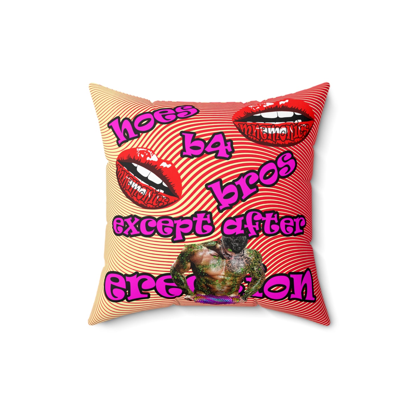 hoes b4 bros - Spun Polyester Square Pillow - (yellow-orange wave)
