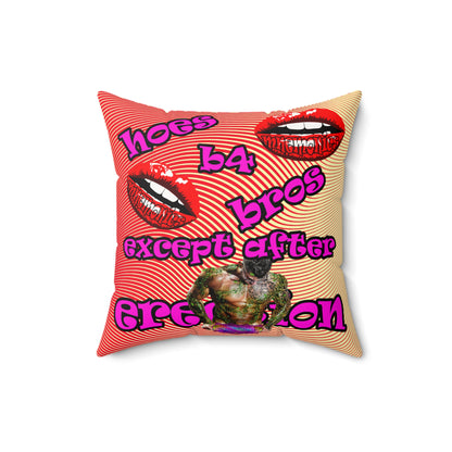 hoes b4 bros - Faux Suede Square Pillow - (yellow-orange wave)