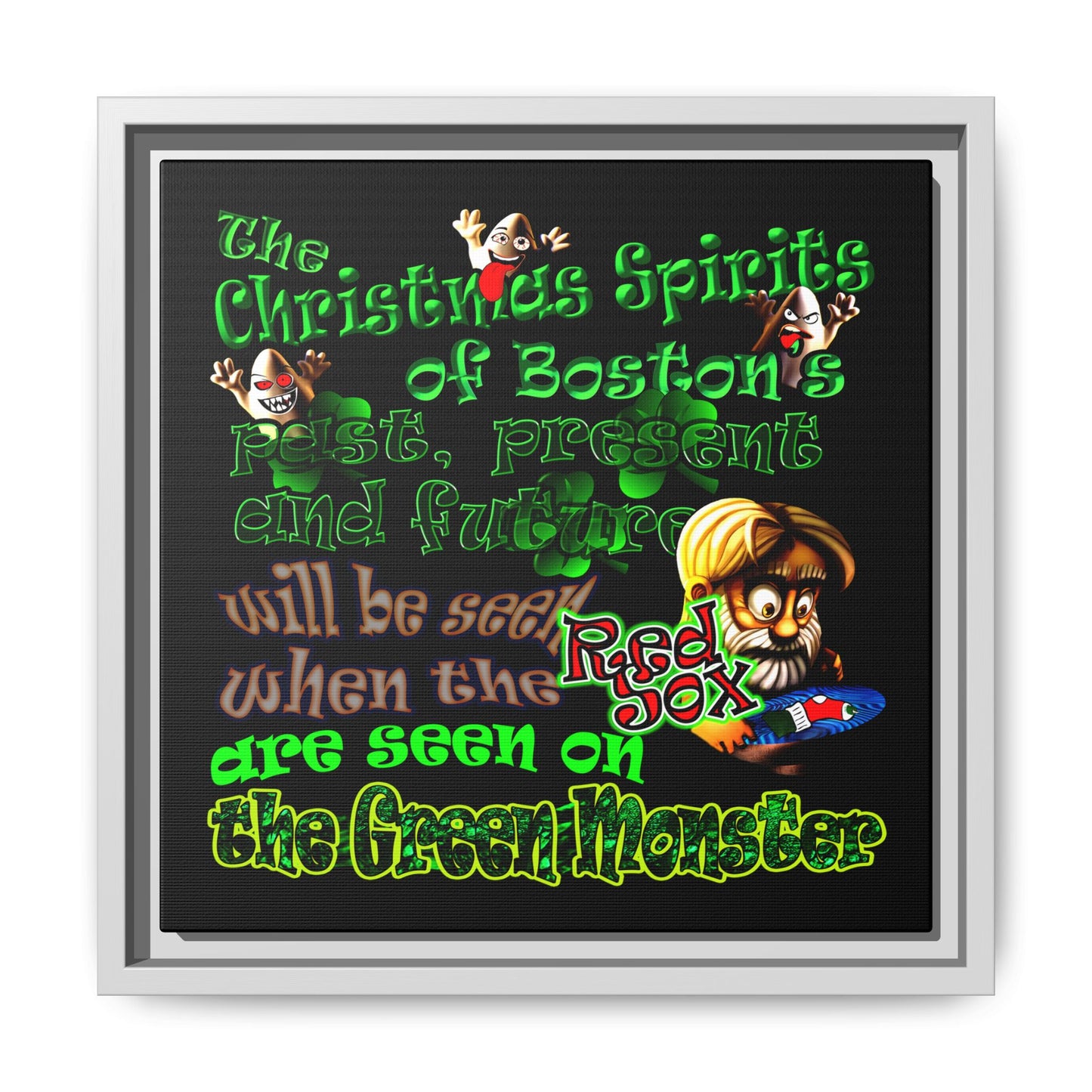 christmas spirits of boston - framed canvas art (black)