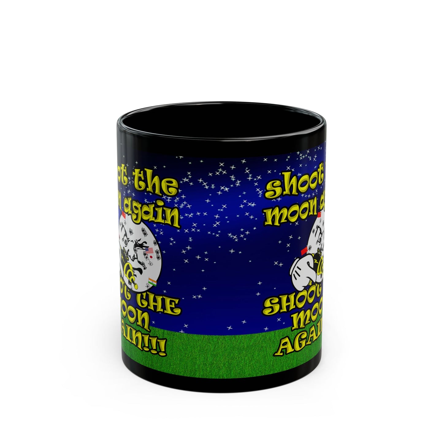 shoot the moon again - Black Mug ('snoops' background)
