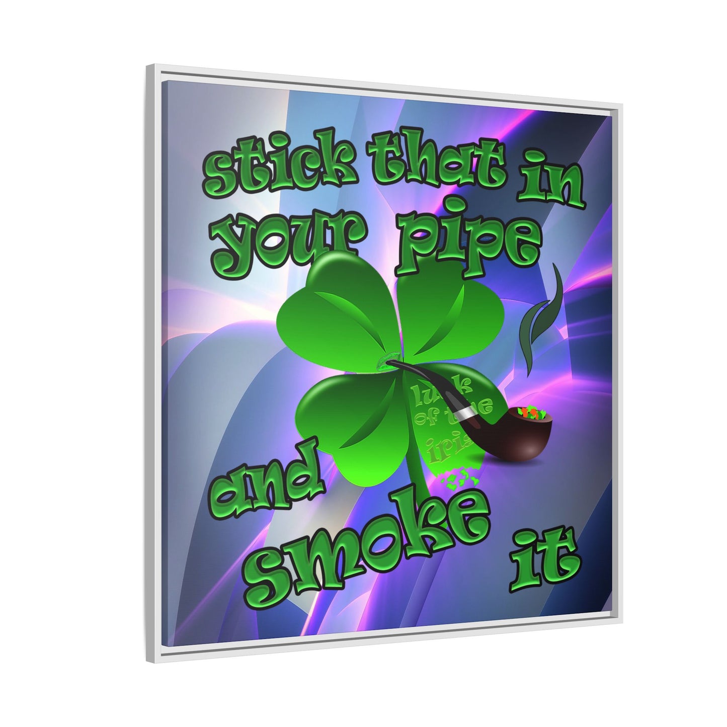 stick that in your pipe and smoke it - framed canvas art (grey-pink wave)