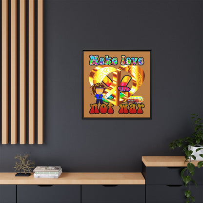 love peace - framed canvas art (light brown)