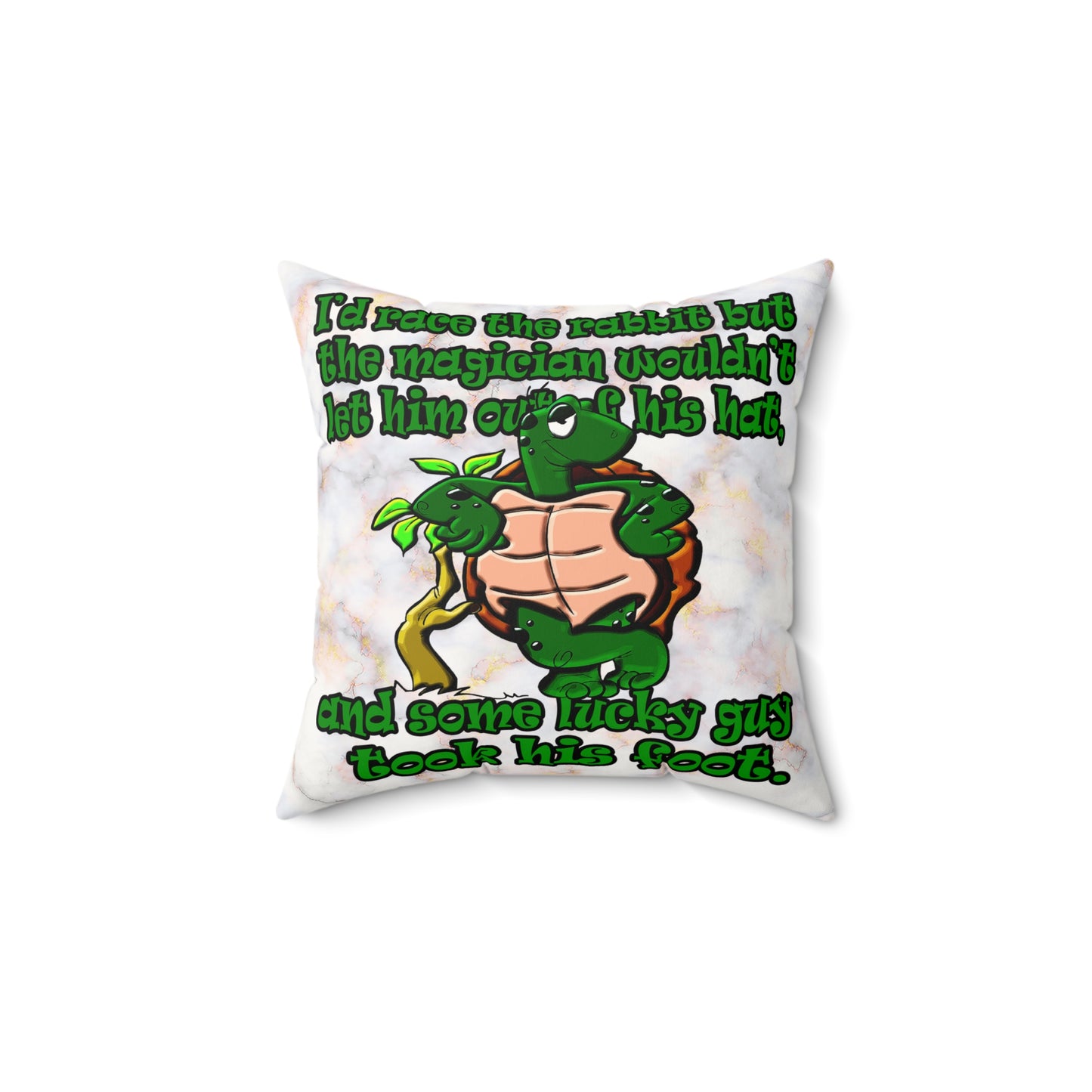 turtle race - Faux Suede Square Pillow - (white marble)