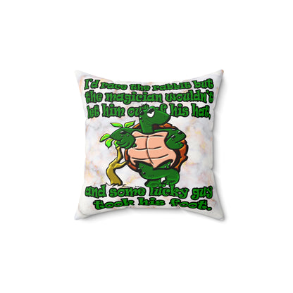 turtle race - Faux Suede Square Pillow - (white marble)