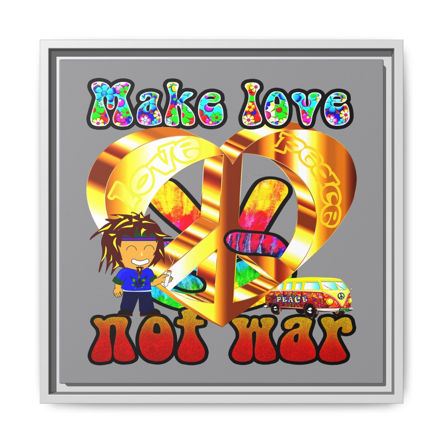 love peace - framed canvas art (grey)