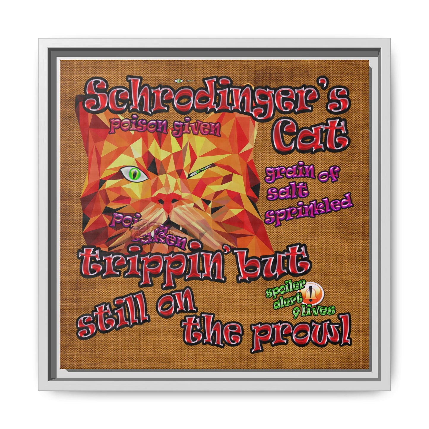 schrodinger's cat - framed canvas art (brown papyrus)