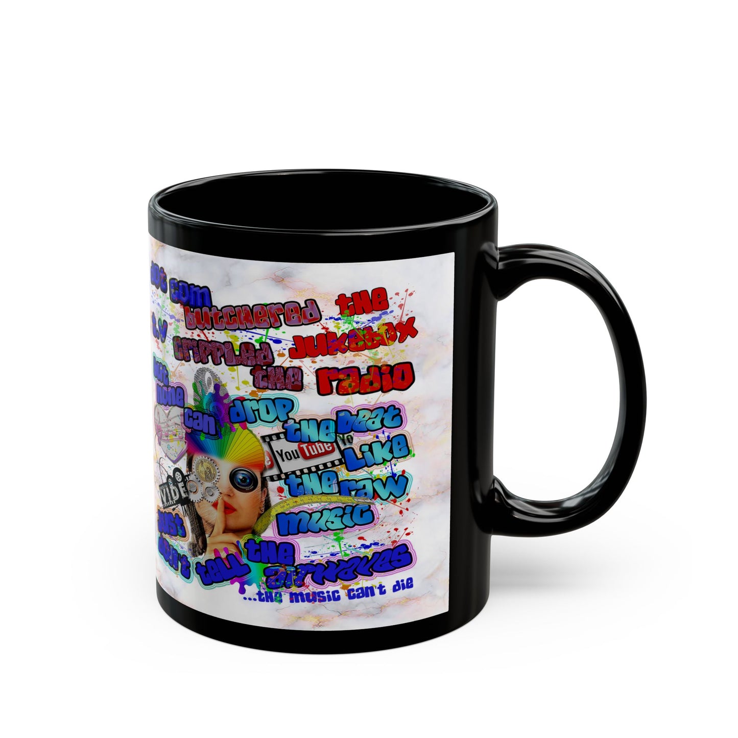 drop the beat - Black Mug (white marble)
