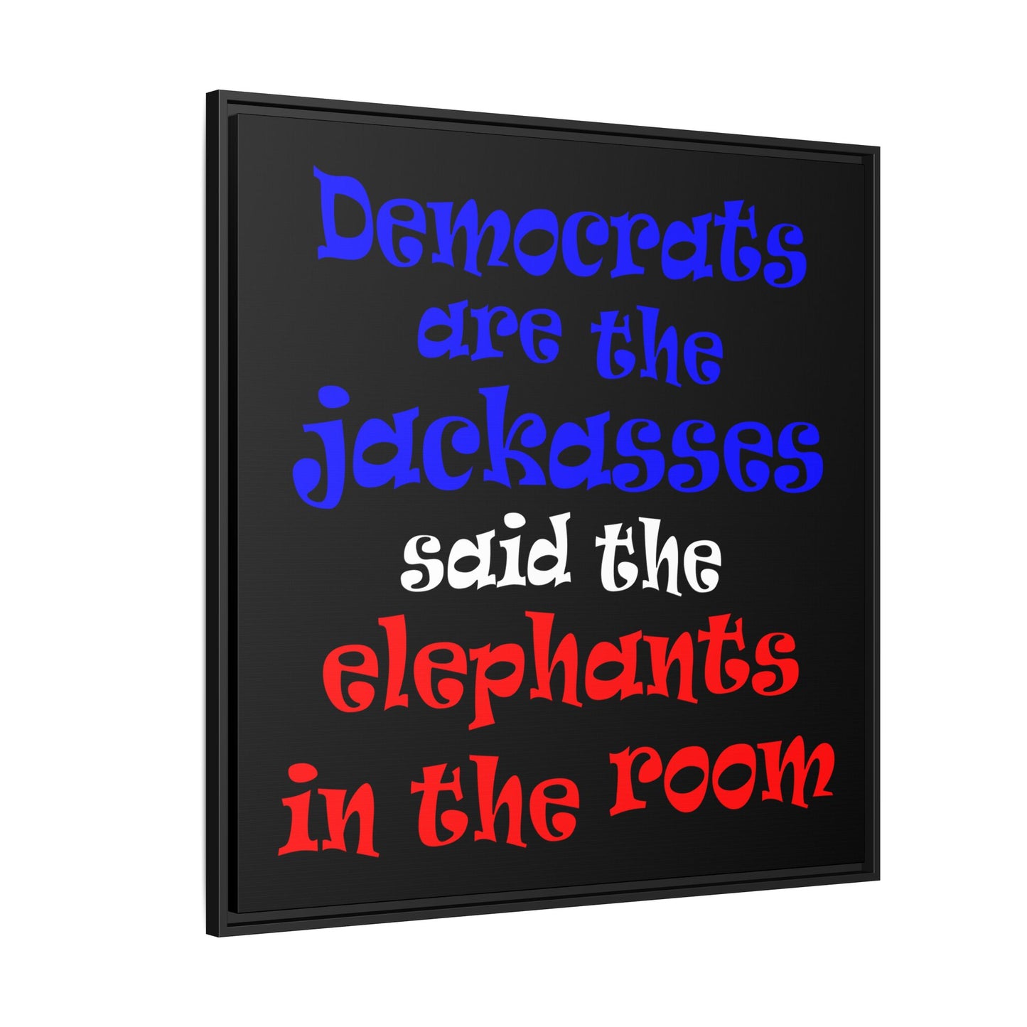 donkeys and elephants - framed canvas art (black)