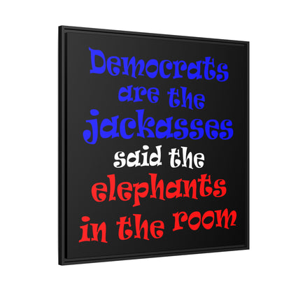 donkeys and elephants - framed canvas art (black)
