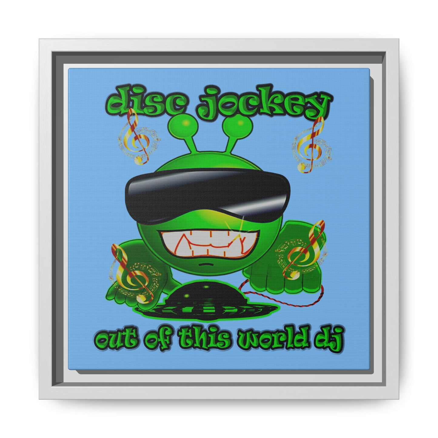 disc jockey - framed canvas art (light blue)