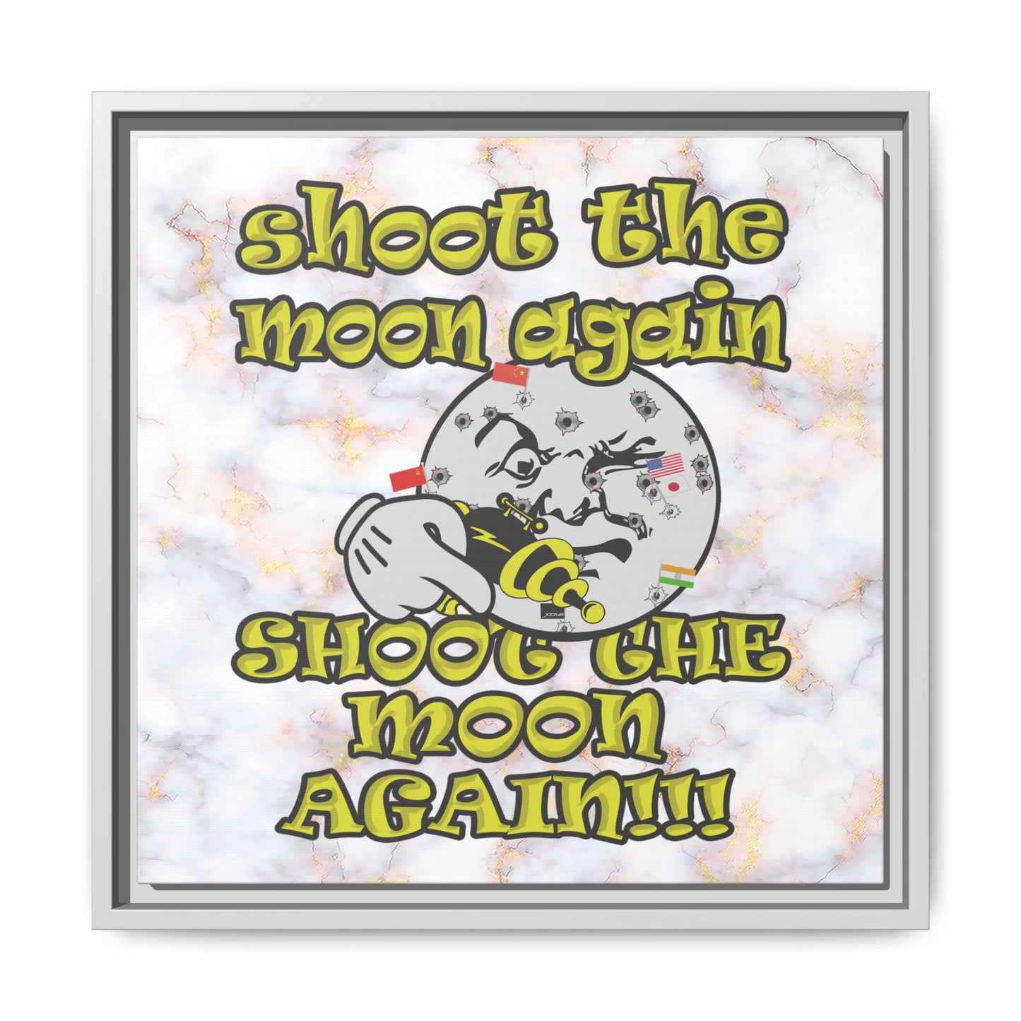 shoot the moon again - framed canvas art (white marble)