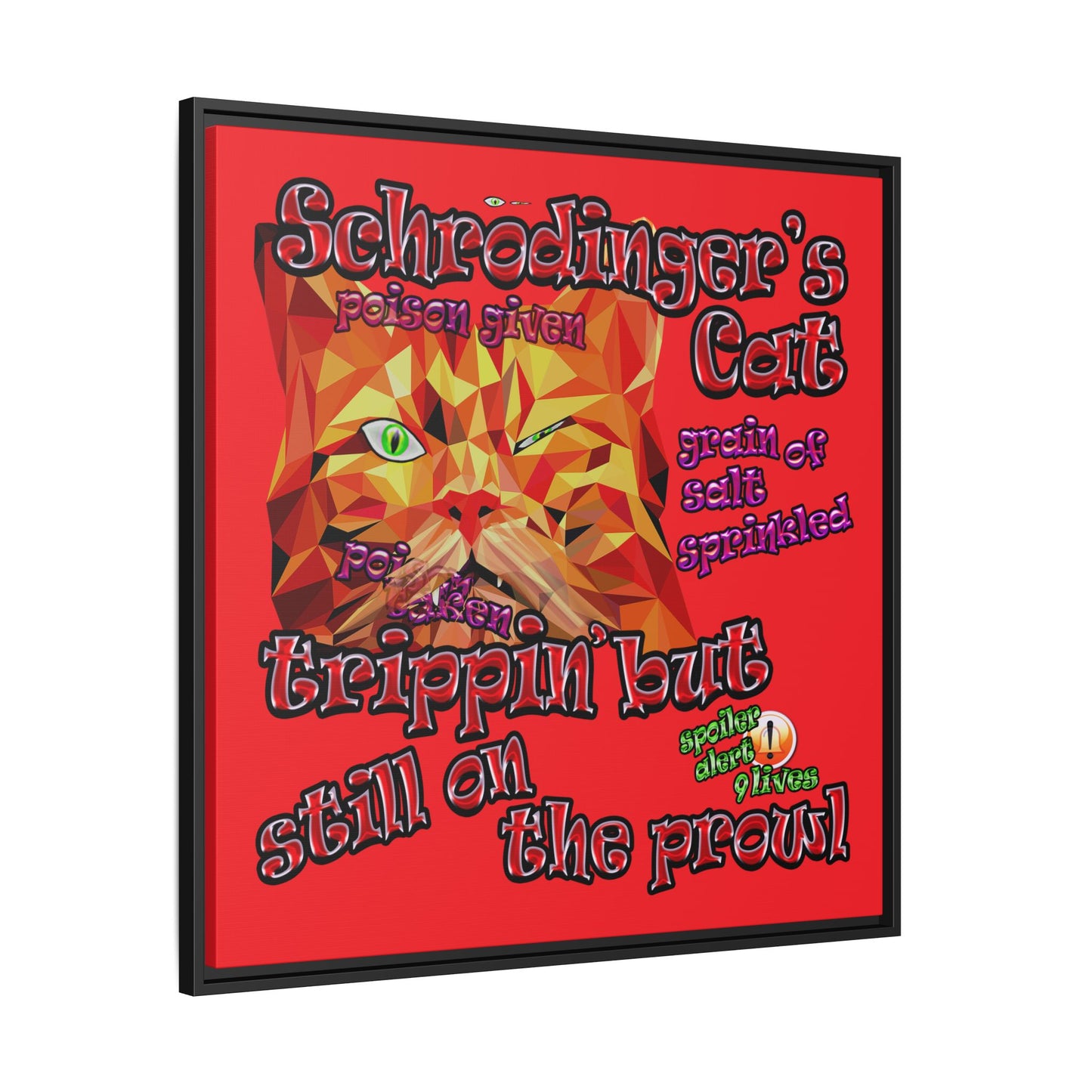 schrodinger's cat - framed canvas art (red)