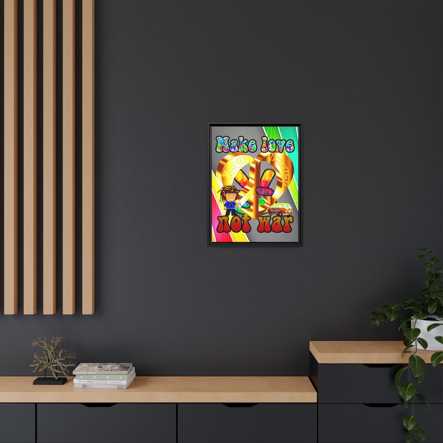 love peace - framed canvas art (rainbow split)