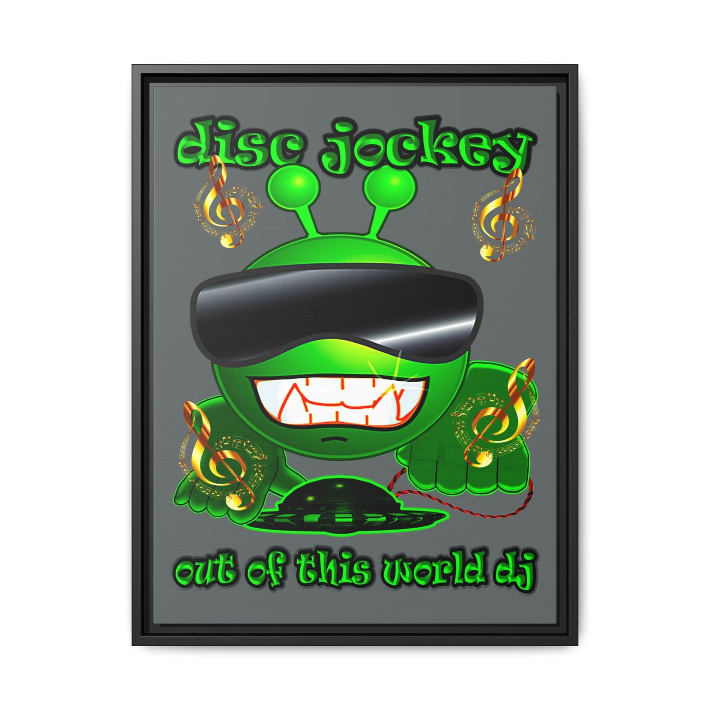 disc jockey - framed canvas art (dark grey)
