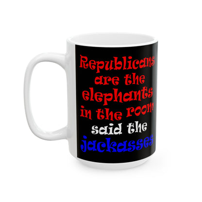 donkeys and elephants - White Mug (black)